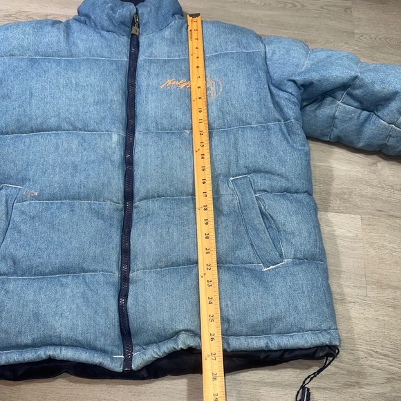 Karl Kani Sculptured Denim Puffer Jacket Mens XL Blue‎ Embroidered Kani 23 Logo - Picture 10 of 16